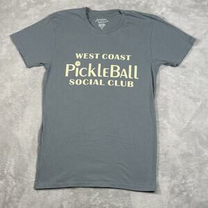 West Coast Pickleball Social Club Tee Men's Size S Grey Butter Yellow Tee Sporty